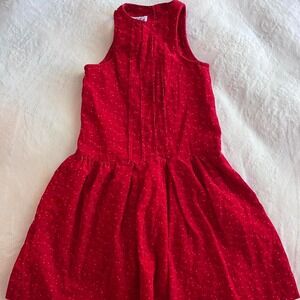 Red corduroy dress with polka dots